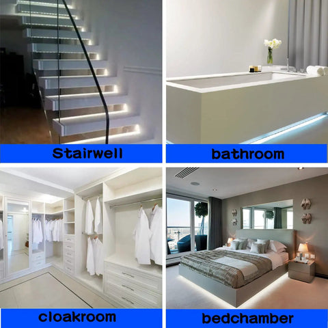 Neon LED Strip Lights 16.4ft 6500K White Flexible Waterproof Silicone used for stairwell, bathroom, cloakroom, and bedroom lighting