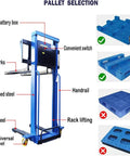Detailed view of Semi Electric Pallet Stacker With Remote Control 1500 Lbs Heavy Duty Hydraulic Hand Truck features and function.
