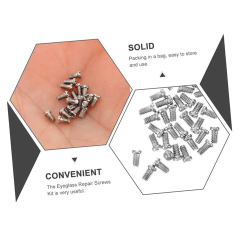 Hand holding assorted screws from Eyeglasses Repair Screws Kit Portable Replacement Screws For Sunglasses And Eyeglasses Quick Fix On The Go.