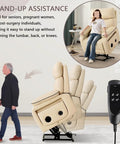 Cozy Dual Motor Electric Lift Recliner Chair With Lumbar Heating And Massage For Seniors in raised position with remote control.