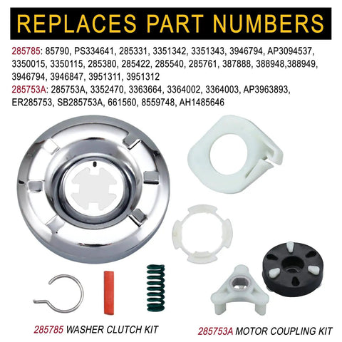 DIY Washer Repair Kit With 285753A Motor Coupling And 285785 Clutch Kit For Whirlpool And Kenmore Washers, parts shown