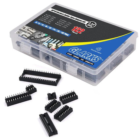 122Pcs DIP IC Socket Set, 2.54mm Pitch Solder Type Adapters, 6, 8, 14, 16, 18, 24, 28, 40 Pin Assortment Kit In Clear Storage Box