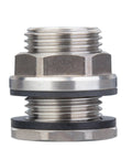 Beefy Heavy Duty Stainless Steel Bulkhead Tank Fitting 304, 1/2 Inch NPT Female On Both Ends To 3/4 Inch Garden Hose Male shown