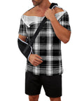 Post Shoulder Surgery Shirt For Men With Easy Snap Front And Tear Away Design Rotator Cuff Recovery Clothing soft plaid tee in use