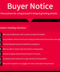 Buyer notice on precautions for Pro-Grade Diamond Grinding Wheel For Marble And Granite, 20mm Bore V-shaped V-notch profile.
