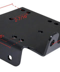 ATV Winch Mount For Suzuki King Quad 450 500 700 750 Beefed Up Heavy Duty Steel Mount With Standard 4 Hole And 2 Hole Pattern Fits 2000 To 3600 Lbs Winches For ATV UTV Use, black powder-coated steel with dimensions labeled in red.