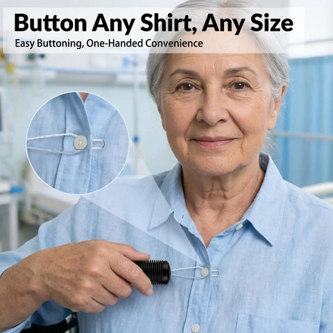 Two Pack Button Hook With Zipper, Pull Fastener Helper, Assist Hook Tool For Easy Dressing, Wide Non Slip Grip, Zipper Hook, Handy Mobility Aid For seniors using button loop on shirt