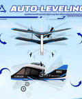 Remote Control Airplane For Beginners And Kids Eight To Twelve And Adults Easy To Fly Outdoor Jet Glider With Six Axis Gyro Stabilization And Durable MPP Material Built For Stable Flights And Fun Learning Black, showcasing auto-leveling feature and design details