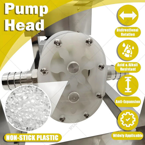 Electric Viscous Liquid Honey Transfer Pump For Food Grade Use With CAM Rotor, 5.7 Liters Per Minute Flow And 8 Kg Per Minute Capacity, 90W Copper Motor, A Real Workhorse For Peanut Butter And Sesame Paste, pump head close-up