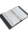 Capacitor Sample Kit For Engineers And Students, 84 Value Types With 50 Pieces Each, Total 4200 Capacitors, Ceramic Caps Book Featuring COG X7R X5R Dielectrics, Clear ID Labels, Perfect For Projects, Labs, And Classrooms. black ring binder capacitor sample book with labeled ceramic pages