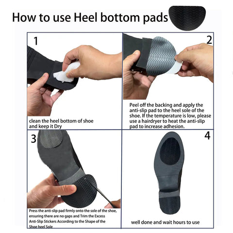 Instructional guide for applying Non Slip Shoe Pads With Strong Adhesive Grips For Heels Silicone Sole Protectors