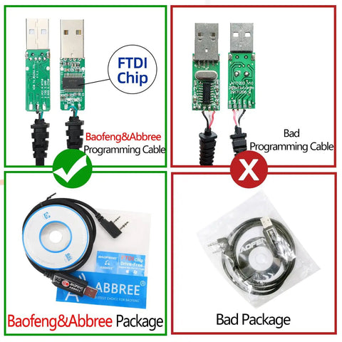 Comparison of FTDI USB Programming Cable For Ham Radio With Original FTDI Chip Nylon Braided USB Lead and alternative cables