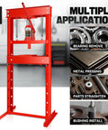 Heavy Duty 20 Ton Hydraulic H Frame Shop Press With Adjustable Stamp Plate for tasks like bearing removal and metal pressing.