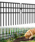 Front view of 45.33 Feet No Dig Animal Barrier Fence With 32 Panels For Garden And Yard Keeps Pets And Rabbits Out 13 Inch High Metal Fence