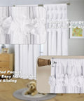 White Blackout Drapes With Handmade Ruffles And Butterfly Flower Accents, Heavy Thermal Window Curtain Set, 54 By 84 Inches, Two Panels.