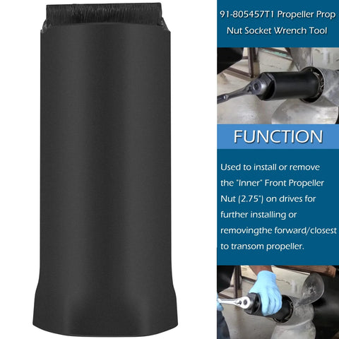Front view of a black cylindrical propeller nut socket sleeve for Bravo 3 bearing carrier tools