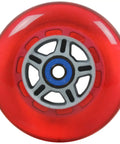 Red 100mm scooter wheel with ABEC 7 bearings, 88A urethane material, designed for Razor and most scooters, high rebound.