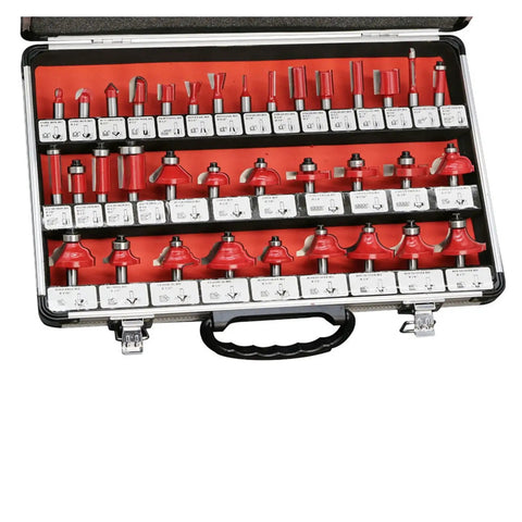 Get Things Done Fast With These Killer 30 Pack Red Mill Router Bits Featuring Rock Solid 8Mm Carbide Shank For Heavy Duty Woodworking Trimming Engraving And Carving in tool case.