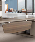 Ultimate Sit Stand Desk Boss Level Workstation Smooth Motorized Lift Rock Solid Build Water Based Eco Finish with storage drawer.