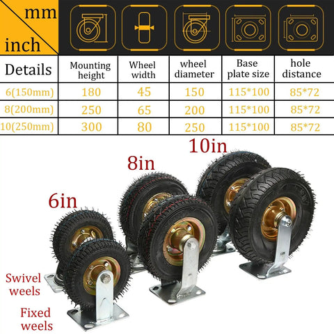 Pro Level Industrial Caster Pack With Grip Tight Rubber Pneumatic Wheels And Heavy Duty Ball Bearings For Silky Smooth Whisper Quiet Ride On Tool Cart Office Furniture Or Trailer Gear Hauler Setup