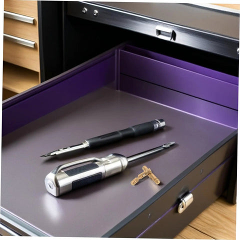 Low Profile Solid Brass Invisible Barrel Hinges For Jewelry Boxes And Cabinets 25 Pack in drawer with tools