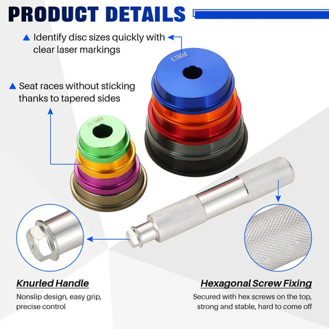 Bearing Race And Seal Driver Set 10 Piece Bearing Press Kit with 9 Adapters showing knurled handle and hexagonal screw fixing