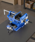 Cross Slide Drill Press Vise 4 Inch Jaw, 2 Axis X Y Bench Vise For Woodworking CNC Milling And Drilling on workbench