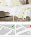 Rock Solid Heavy Duty White Twin Bed Frame With Headboard And Footboard Metal Platform Base showcasing built-in design preventing mattress sliding.