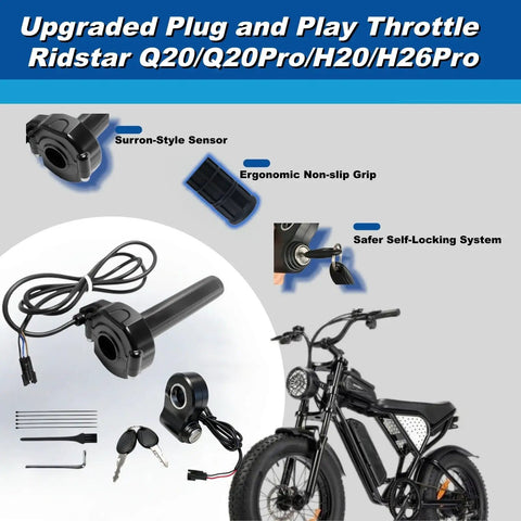 Seamless Plug And Play Full Twist Ebike Throttle With Rolling Bearing For Ridstar Q20 Q20Pro H20 Electric Dirt Bike Black Easy Install Ignition Switch Compatible With 24V To 72V Systems