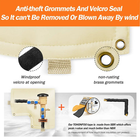 Backflow Preventer Insulated Pouch For Pressure Vacuum Breaker Covers with windproof velcro and brass grommets