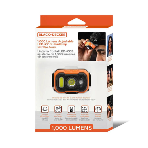Packaging of Rechargeable LED Headlamp With Wave Sensor Two Pack Ultra Bright 1000 Lumens Dual Beam Spotlight And COB Flood