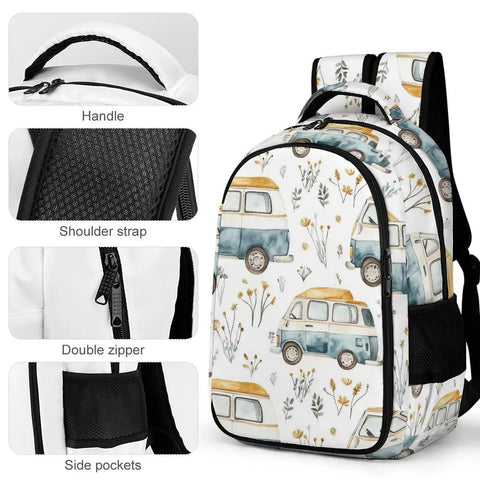 Travel Laptop Backpack For Weekend Road Trips And Daily Commute Road Trip Ready Durable Polyester Computer Bag with van print
