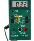 Pro Grade Dual Display Foot Candle And Lux Light Meter with 1-Inch Digits and sensor attached, green casing, desktop or wall mountable