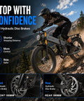 Heavy Duty Dual Motor Electric Bike For Adults With 5000W Peak Power And Awd, 42V Battery Delivering 90 Mile Range, 40Mph Top Speed On 26 Inch Fat Tires, Full Suspension And Hydraulic Brakes displayed with dual hydraulic disc brakes for enhanced control and safety.