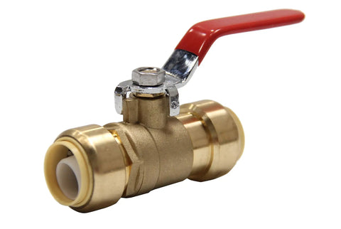 Single valve from Pack Of Ten Half Inch Push Fit Full Port Ball Valves For Hot And Cold Water With Two Disconnect Clip Tools Lead Free DZR Brass.
