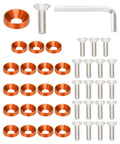 Pro Grade Finish Countersunk Washer Kit M6 Set With Aluminum Alloy Flat Cup Head Screws And Gaskets, 20 Pcs Orange, Includes Driver Wrench