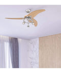 48 Inch Ceiling Fan With Light In Brushed Nickel Finish, Beech Blades, LED Light Kit in modern living room.