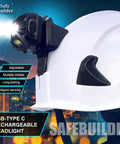 Rechargeable Headlamp For G2C Type II And G2E Hard Hats Dual Mode Front Clip Light With Built In 1800mAh Battery on helmet