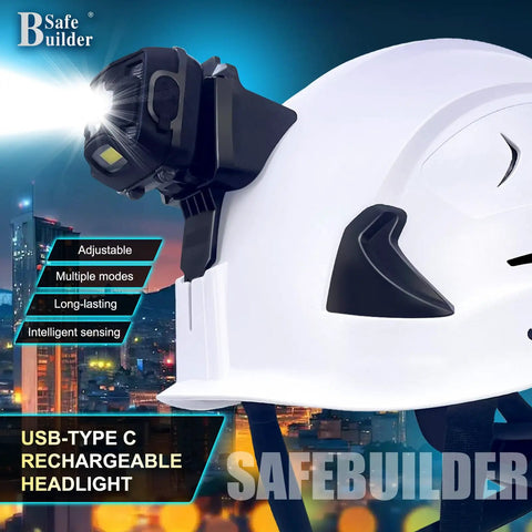 Rechargeable Headlamp For G2C Type II And G2E Hard Hats Dual Mode Front Clip Light With Built In 1800mAh Battery on helmet