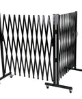 Beefy Pro Heavy Duty Expandable Steel Safety Gate With Smooth Glide Casters Mobile Scissor Safety Barrier, black, mobile design.
