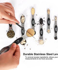 Magnetic Measuring Spoons Set Stainless Steel With Leveler Seven Piece Double Headed Spoons in use with spices