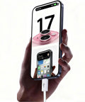 Hand holding iPhone 17 connected with Car USB A To USB C Charging Cable For iPhone 17 16 15 Series And iPad 10th 11th Gen And Pro Models