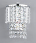 Crystal Hardwired Wall Light With Chrome Finish Sconce And K9 Acrylic Crystal Drops Shade For A Dope Modern Bedroom And Living Room Lighting Setup Easy 110 To 220V USA Installation, showcasing an 18cm diameter chrome wall sconce with cascading crystals.
