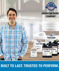 Smiling person with Concrete Paver Sealer Concentrate for Outdoor Spaces, Makes 5 Gallons shown in various container sizes.