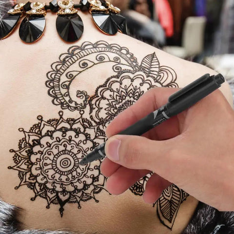Close-up of Hella Smooth Dual Tip Marking Kit Bold And Ultra Fine Felt Scribes for intricate skin designs.