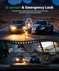 Crystal Clear 4K Front Cabin Rear Dash Cam With 5.8 GHz WiFi 6 IR Night Vision, 64GB Card, 24 Hour Parking, G Sensor, Ideal Dash Cam For Rideshare Drivers And Taxis showing emergency lock.