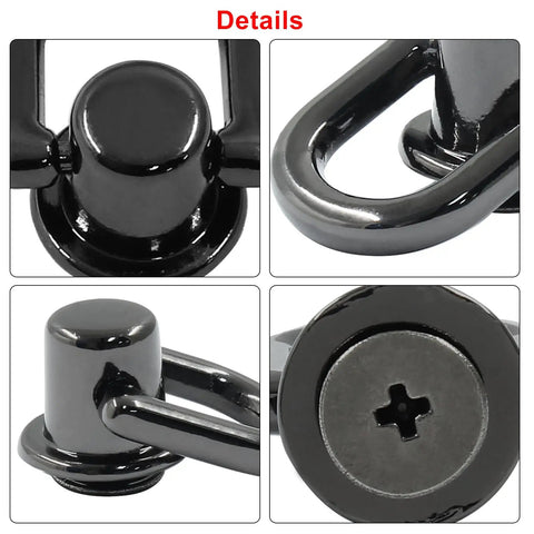 Straight Up Solid 12 Pack Bright Black D Rings For Purses With Mounting Screws Premium Metal Alloy Leather Craft Diy Bag Hardware close-up details.