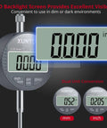 Pro Grade Digital Dial Indicator Gauge Kit With 0 To 1 Inch Range And 0.0005 Inch Resolution showing LCD backlight and dual unit