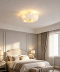 Neojoyoenix 20" Feather-Dressed Caged Ceiling Fans with Remote, Flush Mount with Light, Chandelier Fan in a stylish bedroom.