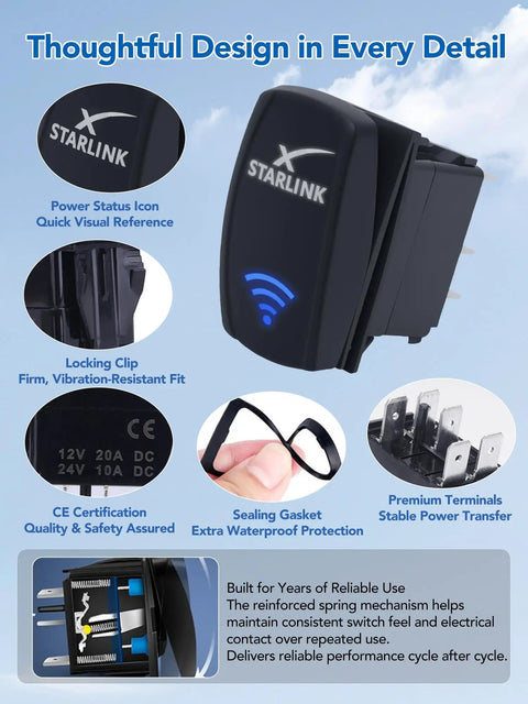 Rocker Switch With Aluminum Mounting Panel, IP68 Waterproof Five Pin SPST On Off Toggle, features and parts details